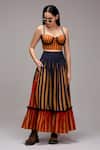MATI_1 Multi Color Cotton Striped Pleated Tiered Long Skirt Online at Aza Fashions MATI_1_Multi Color Cotton Striped Pleated Tiered Long Skirt _Online_at_Aza_Fashions