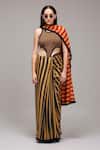 MATI_1 Brown Cotton Fringe Stripe Pattern Saree Online at Aza Fashions MATI_1_Brown Cotton Fringe Stripe Pattern Saree _Online_at_Aza_Fashions