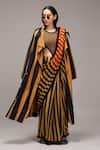 Buy MATI_1 Brown Cotton Fringe Stripe Pattern Saree at Aza Fashions Buy_MATI_1_Brown Cotton Fringe Stripe Pattern Saree _at_Aza_Fashions