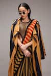 Buy MATI_1 Brown Cotton Fringe Stripe Pattern Saree Buy_MATI_1_Brown Cotton Fringe Stripe Pattern Saree