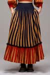 Shop_MATI_1_Brown Cotton Round Neck Striped Puff Sleeve Top And Pleated Skirt Set _Online_at_Aza_Fashions