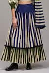 MATI_1_Green Cotton Ruffles Round Neck Striped Puff Sleeve Crop Top And Pleated Skirt Set _Online_at_Aza_Fashions