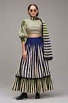 Buy_MATI_1_Green Cotton Ruffles Round Neck Striped Puff Sleeve Crop Top And Pleated Skirt Set 