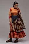MATI_1_Tan Cotton Round Neck Striped Puff Sleeve Crop Top Skirt Set _Online_at_Aza_Fashions
