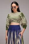 Buy_MATI_1_Green Cotton Round Neck Striped Puffed Sleeve Crop Top Skirt Set _Online_at_Aza_Fashions