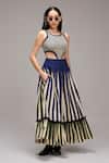 Buy_MATI_1_Navy Cotton Round Neck Striped Cut-out Bodysuit And Tiered Skirt Set _at_Aza_Fashions