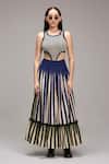 MATI_1_Navy Cotton Round Neck Striped Cut-out Bodysuit And Tiered Skirt Set _Online_at_Aza_Fashions