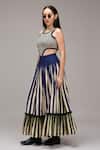Buy_MATI_1_Navy Cotton Round Neck Striped Cut-out Bodysuit And Tiered Skirt Set _Online_at_Aza_Fashions