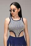 MATI_1_Navy Cotton Round Neck Striped Cut-out Bodysuit And Tiered Skirt Set _at_Aza_Fashions