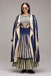 Buy_MATI_1_Off White Cotton Embroidery Round Neck, Collared Striped Jacket Skirt Set 