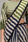 Shop Mati Green Cotton Fringe Round Neck Striped Saree And Blouse Set Online at Aza Fashions Shop_Mati_Green Cotton Fringe Round Neck Striped Saree And Blouse Set _Online_at_Aza_Fashions