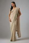 Buy_Vana Ethnics_Beige Chinon Mirrors, Sequins Sweetheart Neck, And Embroidered Saree With Blouse _at_Aza_Fashions