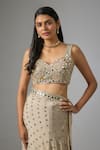 Vana Ethnics_Beige Chinon Mirrors, Sequins Sweetheart Neck, And Embroidered Saree With Blouse _Online_at_Aza_Fashions
