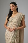 Buy_Vana Ethnics_Beige Chinon Mirrors, Sequins Sweetheart Neck, And Embroidered Saree With Blouse _Online_at_Aza_Fashions