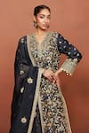 Buy_Sue Mue_Charcoal , Organza Embroidery, Beads, Taaj Floral Raw Kurta Set _Online_at_Aza_Fashions