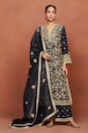 Buy_Sue Mue_Charcoal , Organza Embroidery, Beads, Taaj Floral Raw Kurta Set _at_Aza_Fashions