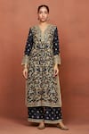 Shop_Sue Mue_Charcoal , Organza Embroidery, Beads, Taaj Floral Raw Kurta Set _Online_at_Aza_Fashions