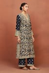 Sue Mue_Charcoal , Organza Embroidery, Beads, Taaj Floral Raw Kurta Set _at_Aza_Fashions