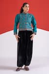 TA’Assur_Teal Wool Embroidery Mandarin Collar Rupsi Jacket _Online_at_Aza_Fashions