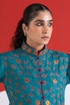 Buy_TA’Assur_Teal Wool Embroidery Mandarin Collar Rupsi Jacket _Online_at_Aza_Fashions