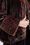 TA’Assur Brown Velvet Sequins, Metallic Thread Open Neck Mastani Embroidered Jacket Online at Aza Fashions TA’Assur_Brown Velvet Sequins, Metallic Thread Open Neck Mastani Embroidered Jacket _Online_at_Aza_Fashions