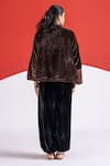 Shop TA’Assur Brown Velvet Sequins, Metallic Thread Open Neck Mastani Embroidered Jacket at Aza Fashions Shop_TA’Assur_Brown Velvet Sequins, Metallic Thread Open Neck Mastani Embroidered Jacket _at_Aza_Fashions