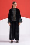 TA’Assur_Black Wool Sequins Round Neck Mastani Velvet Embellished Jacket _Online_at_Aza_Fashions