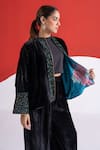 Buy_TA’Assur_Black Wool Sequins Round Neck Mastani Velvet Embellished Jacket _at_Aza_Fashions