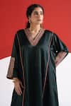 Buy_TA’Assur_Green Sequins, Embroidery V-neck Gul Neckline Phiran Kurta _Online_at_Aza_Fashions