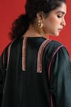 Shop_TA’Assur_Green Sequins, Embroidery V-neck Gul Neckline Phiran Kurta _Online_at_Aza_Fashions