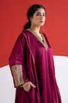 Buy_TA’Assur_Pink Embroidery, Sequins V-neck Gul Placement Phiran Kurta _Online_at_Aza_Fashions
