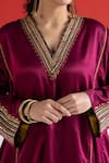 TA’Assur_Pink Embroidery, Sequins V-neck Gul Placement Phiran Kurta _at_Aza_Fashions