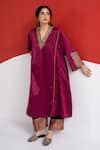 Buy_TA’Assur_Pink Embroidery, Sequins V-neck Gul Placement Phiran Kurta 