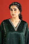 Shop_TA’Assur_Green Sequins, Embroidery V-neck Gulnaaz Mirror Phiran Kurta _Online_at_Aza_Fashions