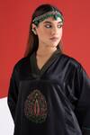TA’Assur_Black Embroidery, Zari V-neck Nikhar Phiran Kurta _at_Aza_Fashions