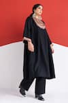 Shop_TA’Assur_Black Wool Embroidery, Sequins, Mirrors Split V-neck Zubaida Phiran Kurta _Online_at_Aza_Fashions