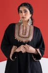 Shop_TA’Assur_Black Wool Embroidery, Sequins, Mirrors Split V-neck Zubaida Phiran Kurta 