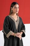 TA’Assur_Black Wool Embroidery, Beads V-neck Roha Neckline Phiran Kurta _at_Aza_Fashions
