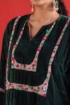 Buy TA’Assur Green Velvet Embroidery, Sequins Split V-neck Eza Phiran Kurta Online Buy_TA’Assur_Green Velvet Embroidery, Sequins Split V-neck Eza Phiran Kurta _Online