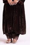 TA’Assur Brown Velvet Embroidery, Sequins, Beads Split V-neck Eza Phiran Kurta Online at Aza Fashions TA’Assur_Brown Velvet Embroidery, Sequins, Beads Split V-neck Eza Phiran Kurta _Online_at_Aza_Fashions