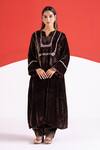 Buy TA’Assur Brown Velvet Embroidery, Sequins, Beads Split V-neck Eza Phiran Kurta at Aza Fashions Buy_TA’Assur_Brown Velvet Embroidery, Sequins, Beads Split V-neck Eza Phiran Kurta _at_Aza_Fashions
