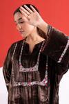 Buy TA’Assur Brown Velvet Embroidery, Sequins, Beads Split V-neck Eza Phiran Kurta Online Buy_TA’Assur_Brown Velvet Embroidery, Sequins, Beads Split V-neck Eza Phiran Kurta _Online