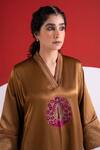 Shop TA’Assur Brown Embroidery, Sequins, Beads V-neck Nikhar Floral Phiran Kurta Online at Aza Fashions Shop_TA’Assur_Brown Embroidery, Sequins, Beads V-neck Nikhar Floral Phiran Kurta _Online_at_Aza_Fashions