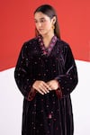 Shop TA’Assur Purple Velvet, Silk Embroidery, Sequins V-neck Rosy Floral Phiran Kurta Online at Aza Fashions Shop_TA’Assur_Purple Velvet, Silk Embroidery, Sequins V-neck Rosy Floral Phiran Kurta _Online_at_Aza_Fashions