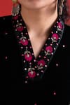 Shop TA’Assur Black Silk, Velvet Embroidery, Sequins Split V-neck Rosy Work Phiran Kurta Online at Aza Fashions Shop_TA’Assur_Black Silk, Velvet Embroidery, Sequins Split V-neck Rosy Work Phiran Kurta _Online_at_Aza_Fashions