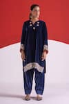 Buy TA’Assur Blue Velvet Embroidery, Sequins Split V-neck Roha Phiran Kurta at Aza Fashions Buy_TA’Assur_Blue Velvet Embroidery, Sequins Split V-neck Roha Phiran Kurta _at_Aza_Fashions