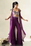 Buy_Muskan Aggarwal_Purple Organza, Net, Georgette Mirrors, Crystals, Miray Cape Palazzo Set _at_Aza_Fashions