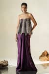 Buy_Muskan Aggarwal_Purple Satin, Silk Tassels, Mirrors, Azmera Peplum Top And Draped Skirt Set _at_Aza_Fashions