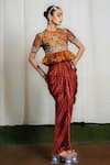 Shop_Siddhartha Bansal_Multi Color Silk, Satin Embroidery Round Neck Printed Top And Draped Skirt Set _at_Aza_Fashions