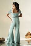 Shop_Muskan Aggarwal_Blue Georgette, Net Embroidery, Sequins, Crystals Celestia Corset Jumpsuit _at_Aza_Fashions
